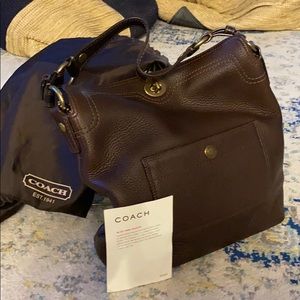 COACH dark brown soft pebble collection hand bag